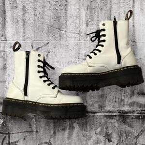 Dr. Martens Jadon Platform Boots – White Leather Boots - Size 5 Men / 6 Women
